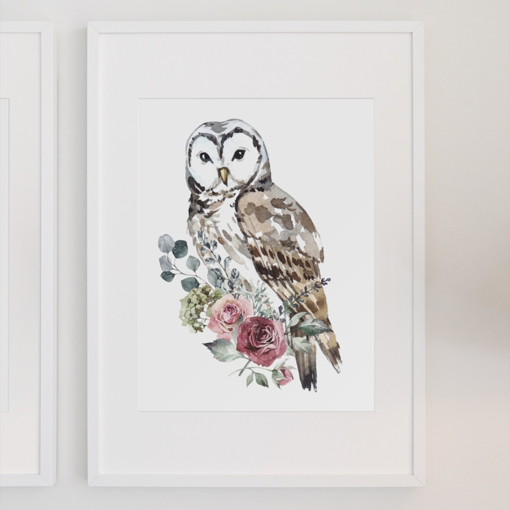 Owl Watercolor Illustration Wall Art Print Poster Portrait Unframed - Picture 7 of 17